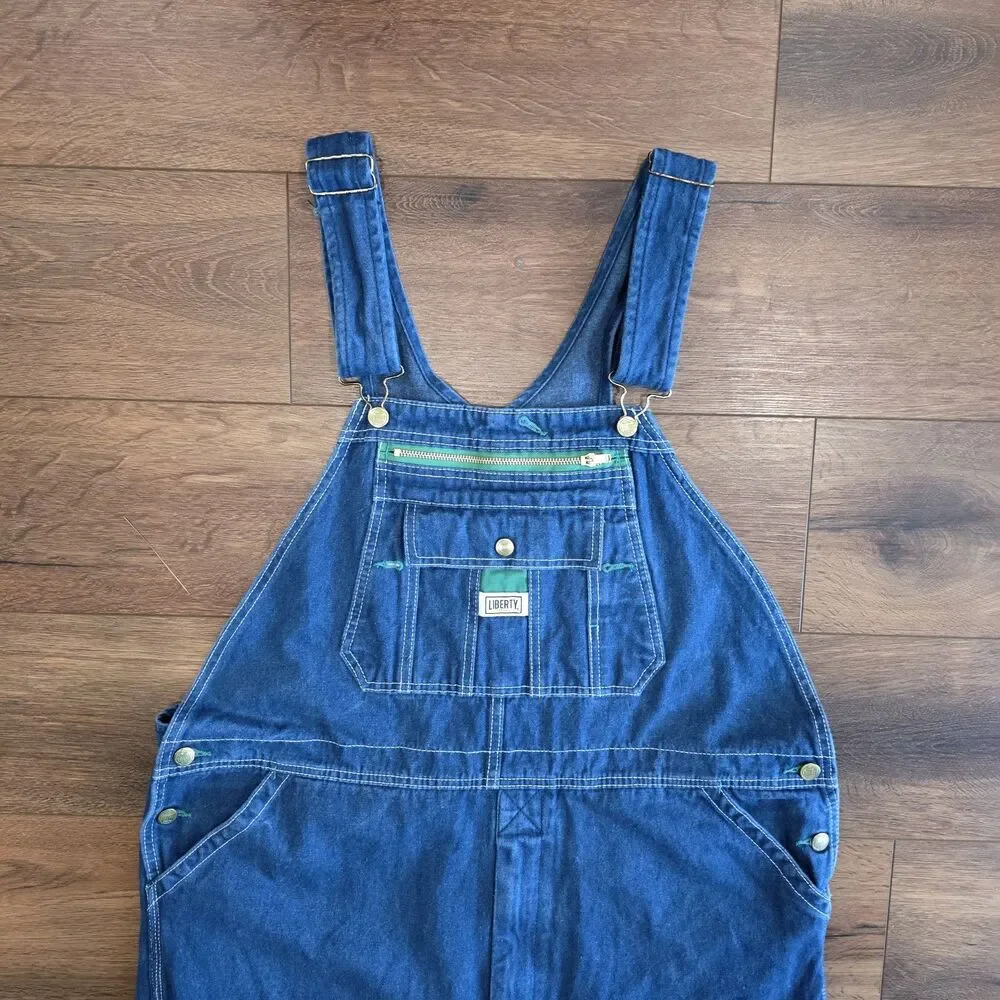 Liberty Denim Bib Overalls Mens 42x32 Blue Carpenter Farmcore Workwear Cotton - Picture 7 of 10